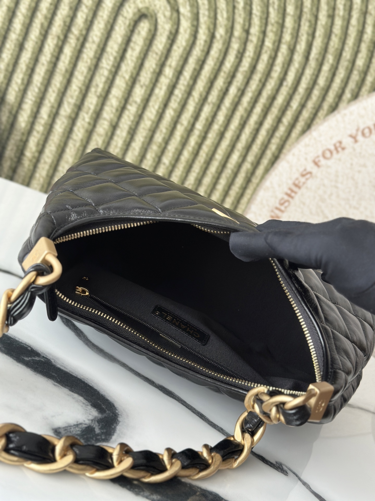 Black Shiny Calfskin Quilted Hobo Bag (Model AS4382) - Mocuir