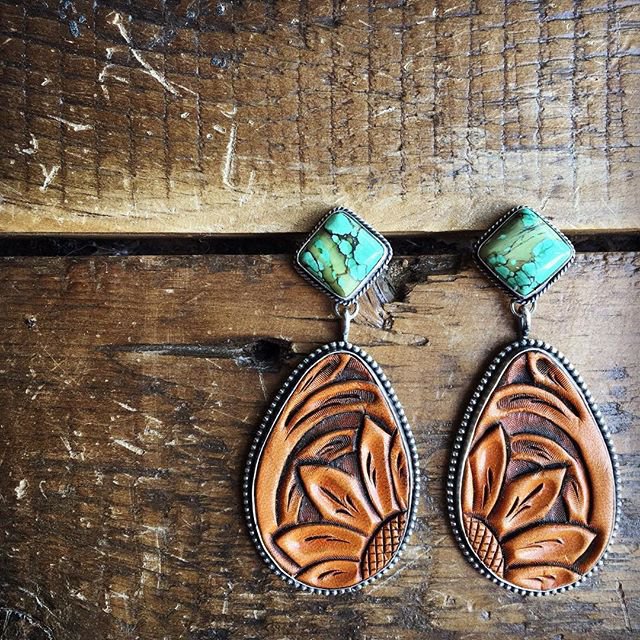 Brown Drop Vintage Turquoise 925 Sterling Silver Earrings