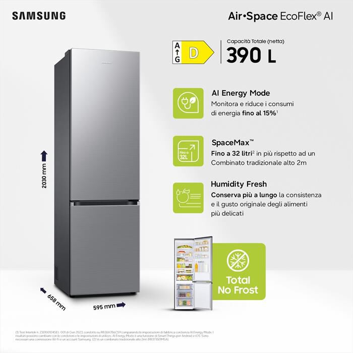 SAMSUNG - Frigorifero combinato RB38C600DSA/EF ClasseD 390lt-SILVER INOX