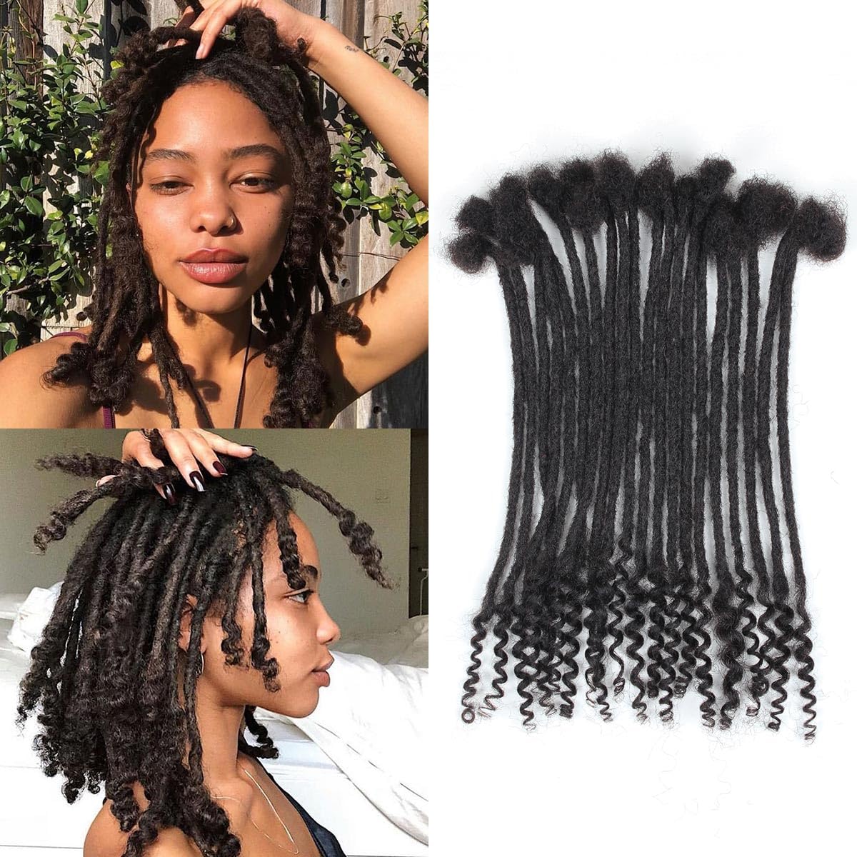 8 inch 30 Strands Loc Extensions Human Hair Curly Ends 0.4cm Width Dreadlock Extensions ，100% Permanent Human Hair Loc Extension with Curly Ends Natural Black Curly Locs