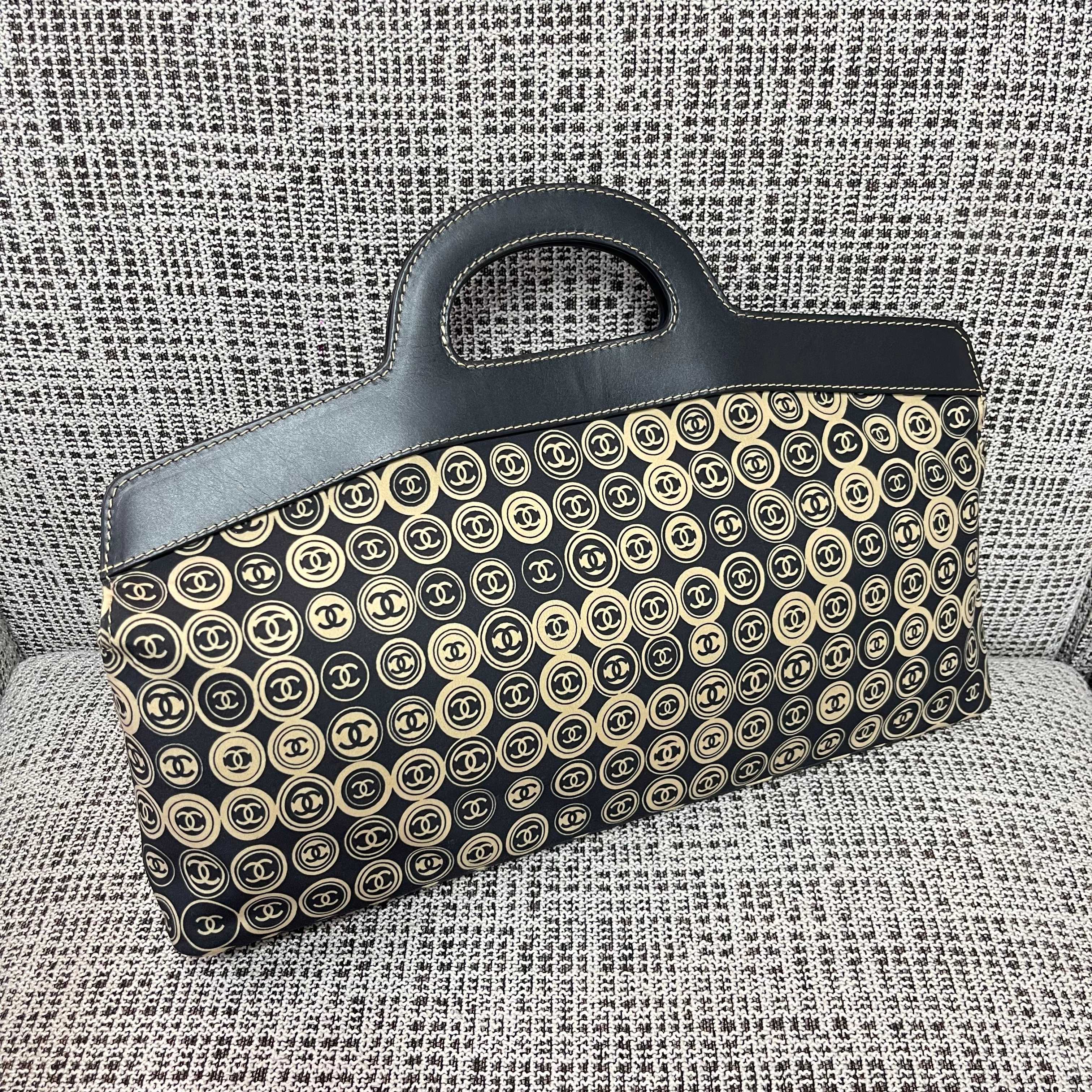 Vintage CoinMonogram Large Tote Handbag in Black & Beige Canvas - Mocuir