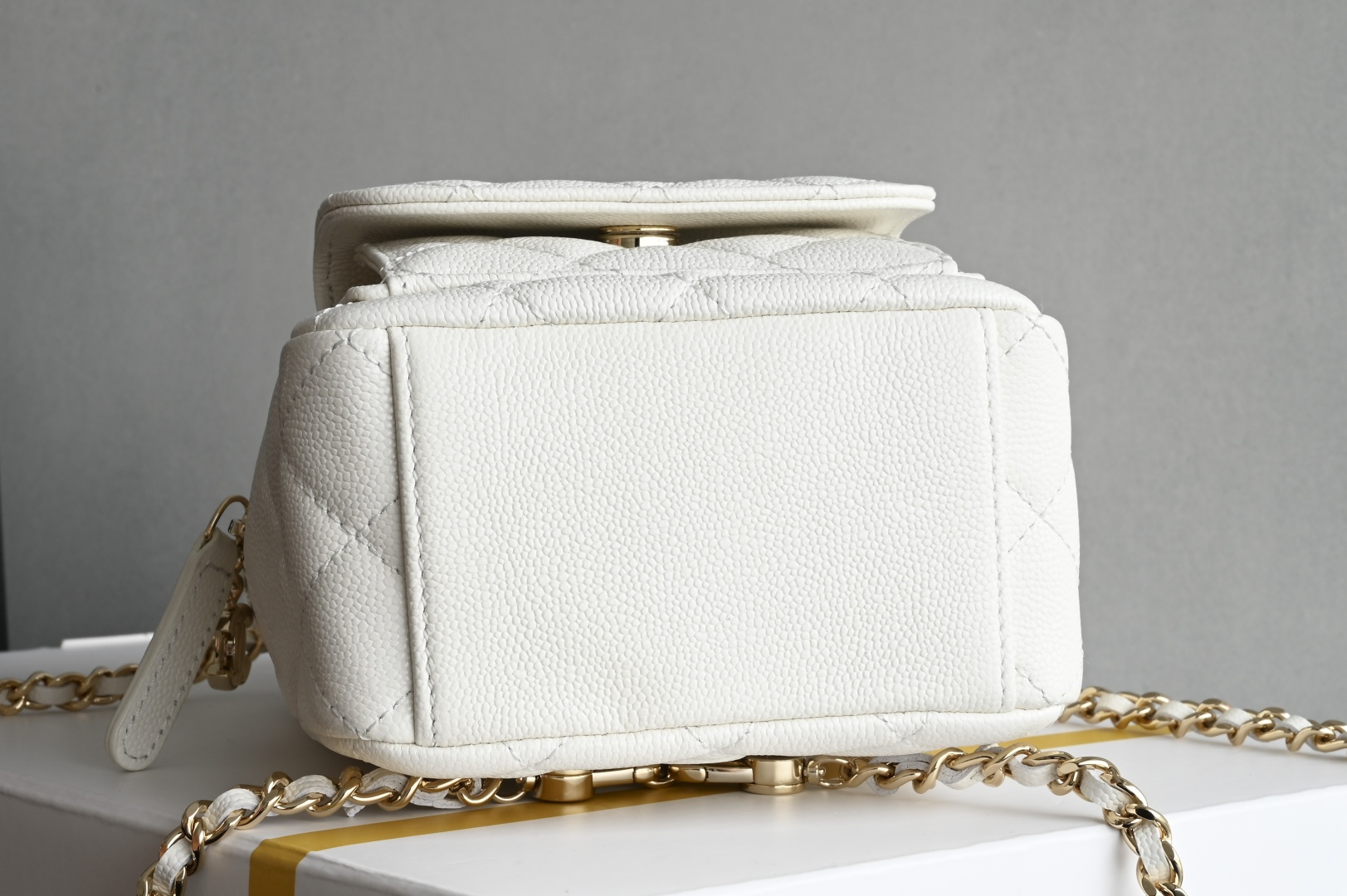 24C Mini Backpack in White Quilted Grained Calfskin (Caviar) with Light Gold-Tone Hardware (Model AP3753) - Mocuir