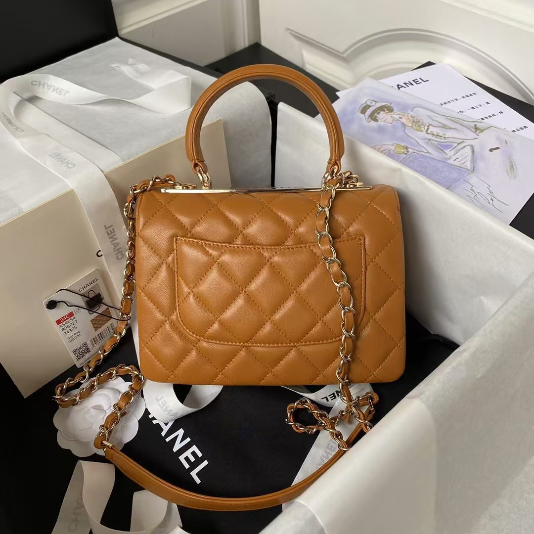 AS4654 Mini Trendy CC Flap Bag Caramel Lambskin Light Gold Hardware