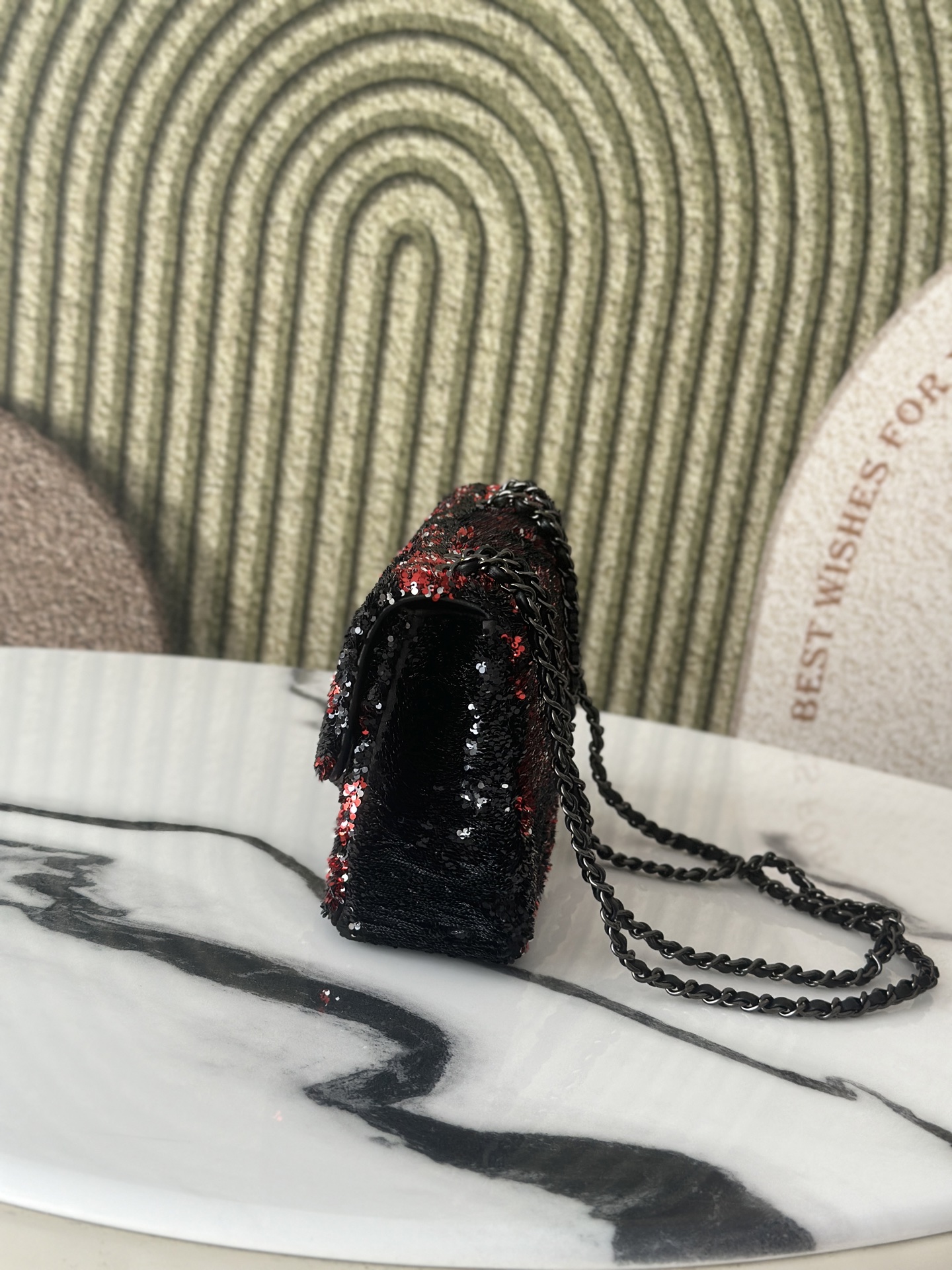 Limited Edition Red & Black Sequin Classic Flap Bag with Gunmetal Hardware - Mocuir