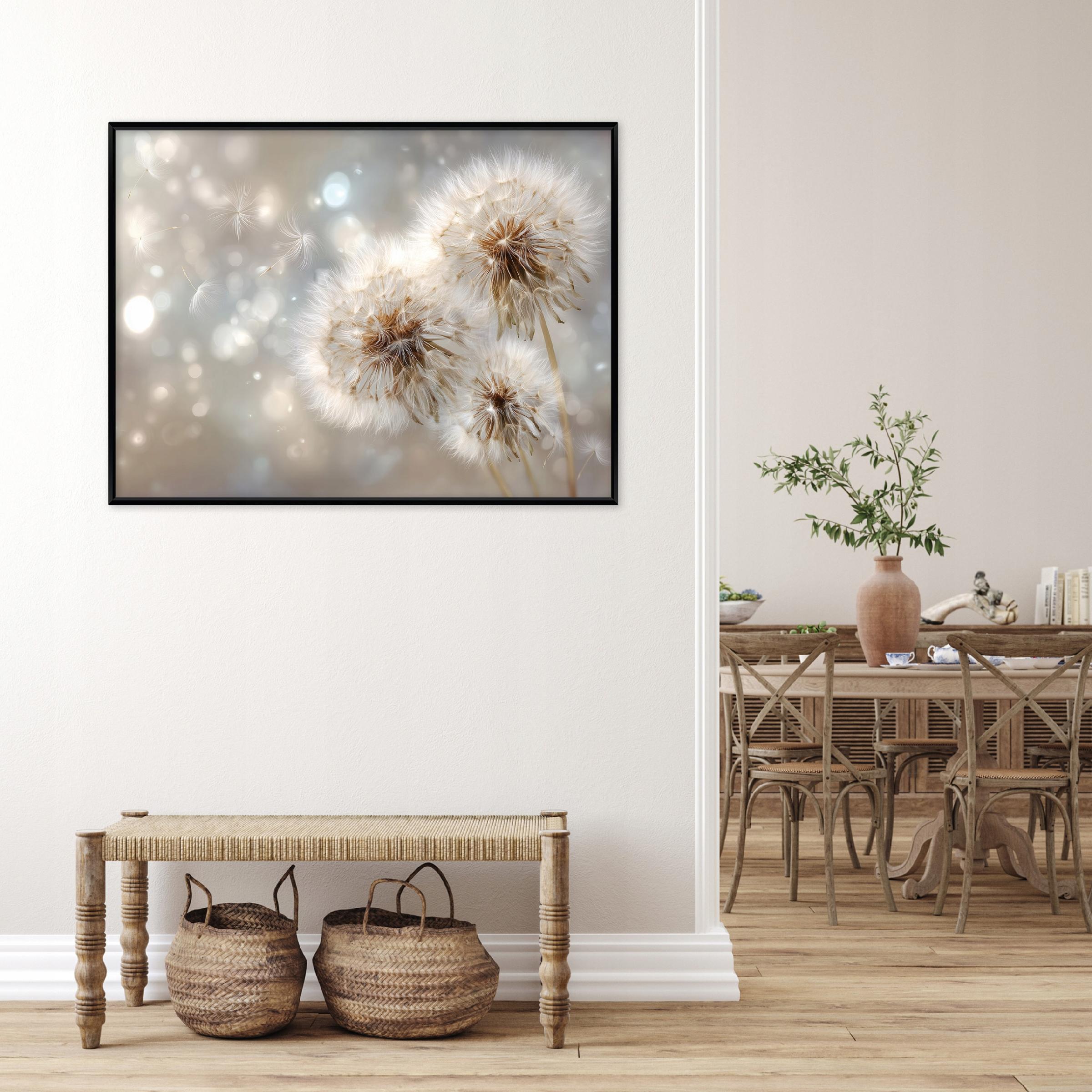 Black framed canvas painting, dandelion flowers, living room, bedroom, 40x30