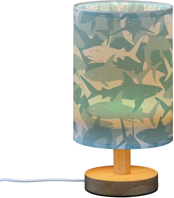 TWINKLETALE Table Lamp Blue Shark Pattern Marine Animal Nightstand Lamp