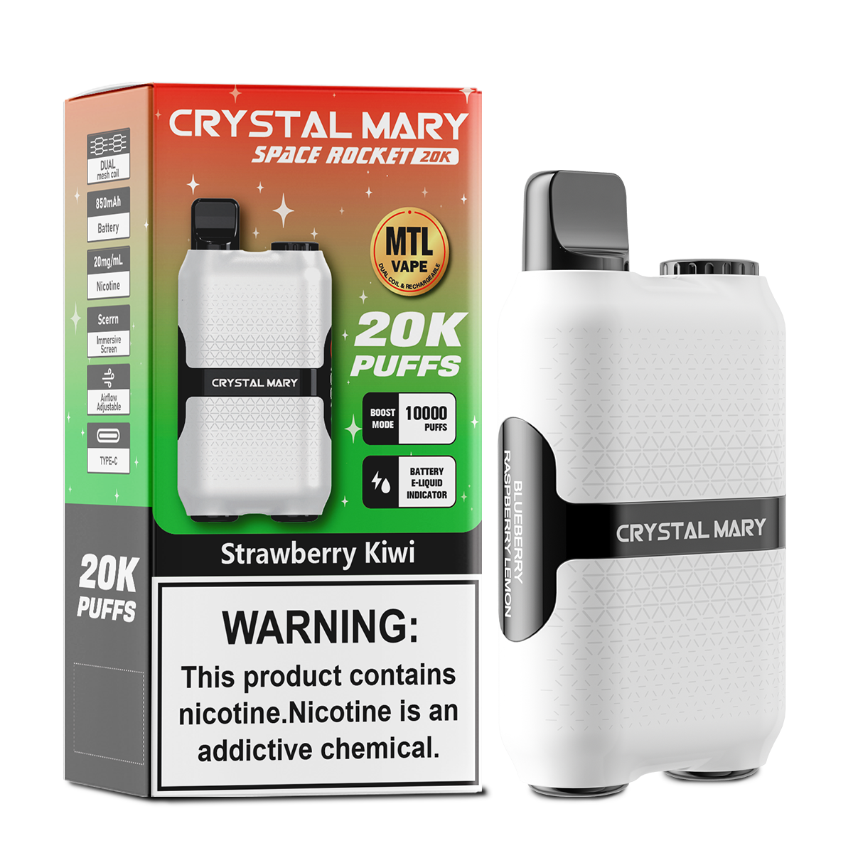 （3 pieces）CRYSTAL MARY 20000 20K Puffs Vape Dual Mesh LED Display Disposable Vape EU Warehouse