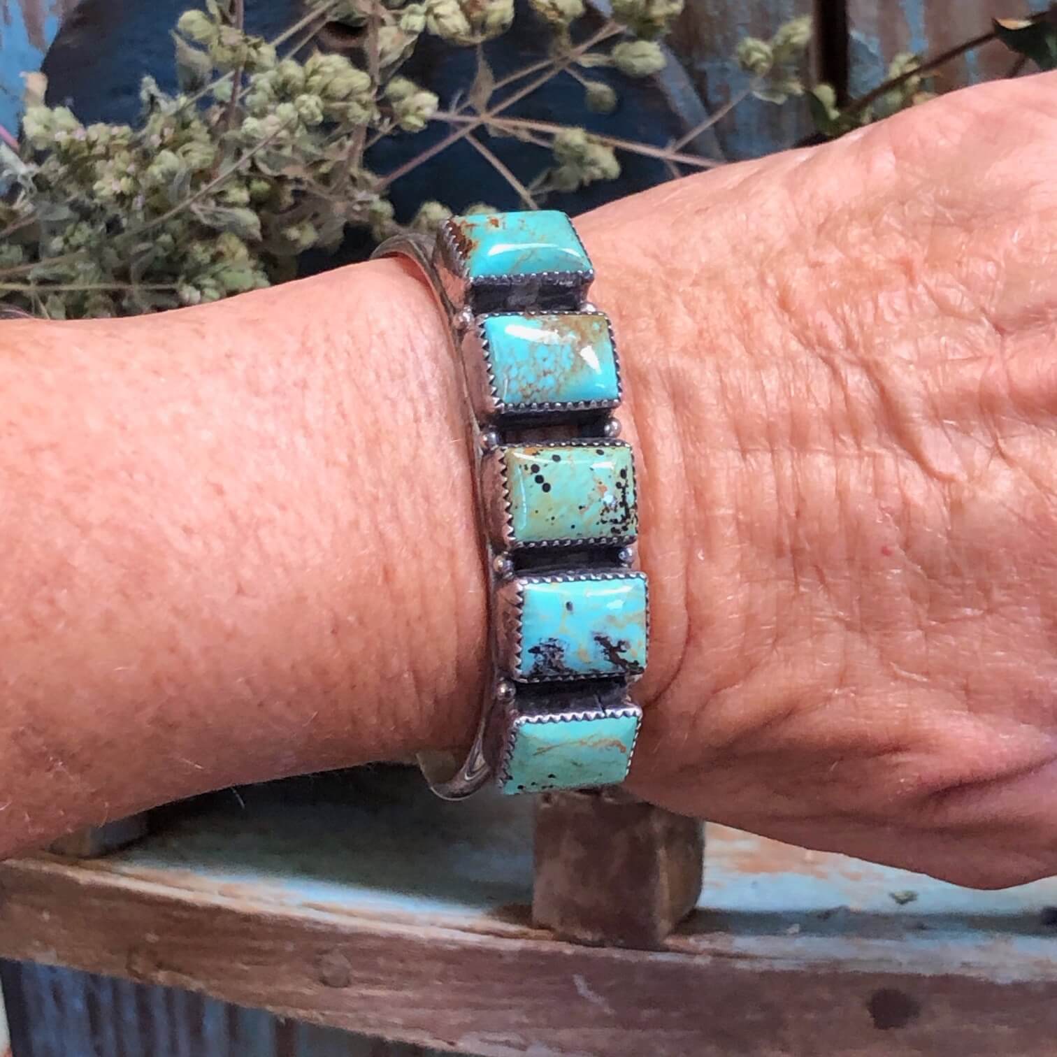 Vintage Navajo Sterling Silver Turquoise Row Bracelet