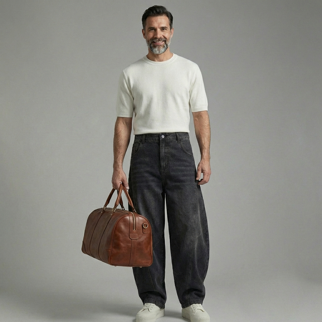 Men's Casual Washed Denim Slant Pocket Wide Leg Jeans