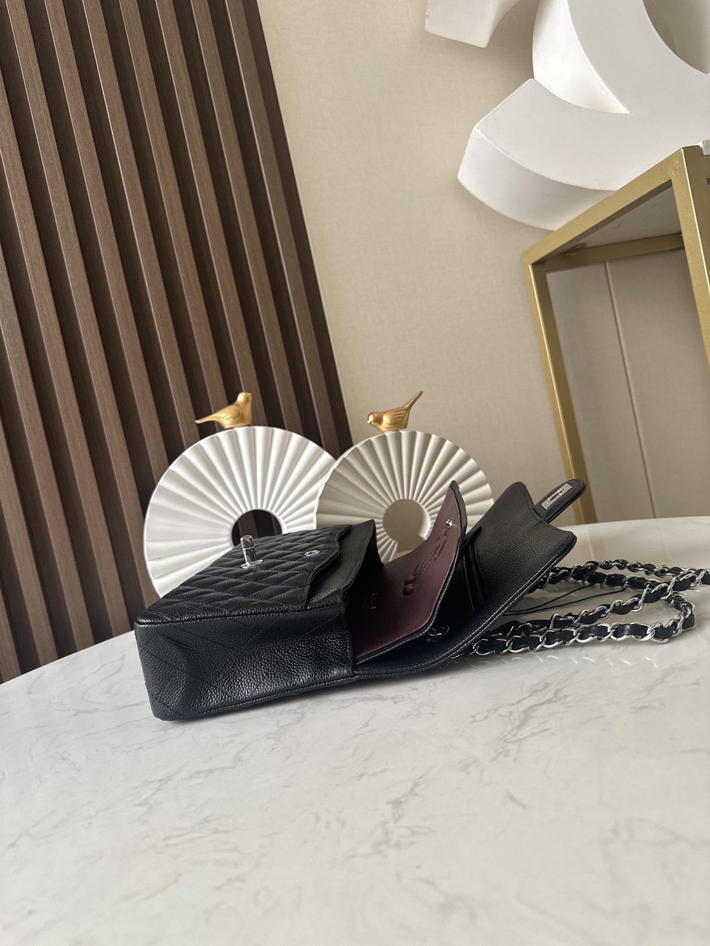 Black Caviar Quilted Medium Classic Flap Bag with Silver Hardware - Mocuir