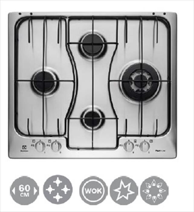 ELECTROLUX - Piano cottura a gas RGG6243LOX 4 fuochi 59,4cm-INOX ANTIMPRONTA
