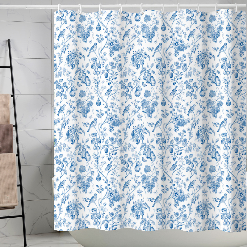 Digital printing watercolor ink flower simple geometric shower curtain waterproof and moisture-proof sanitary interval