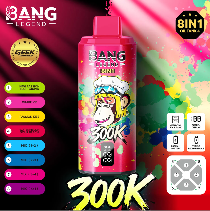 【New Arrive】Bang Legend Geek 300K Disposable Vape – 8-in-1 Flavor Chamber