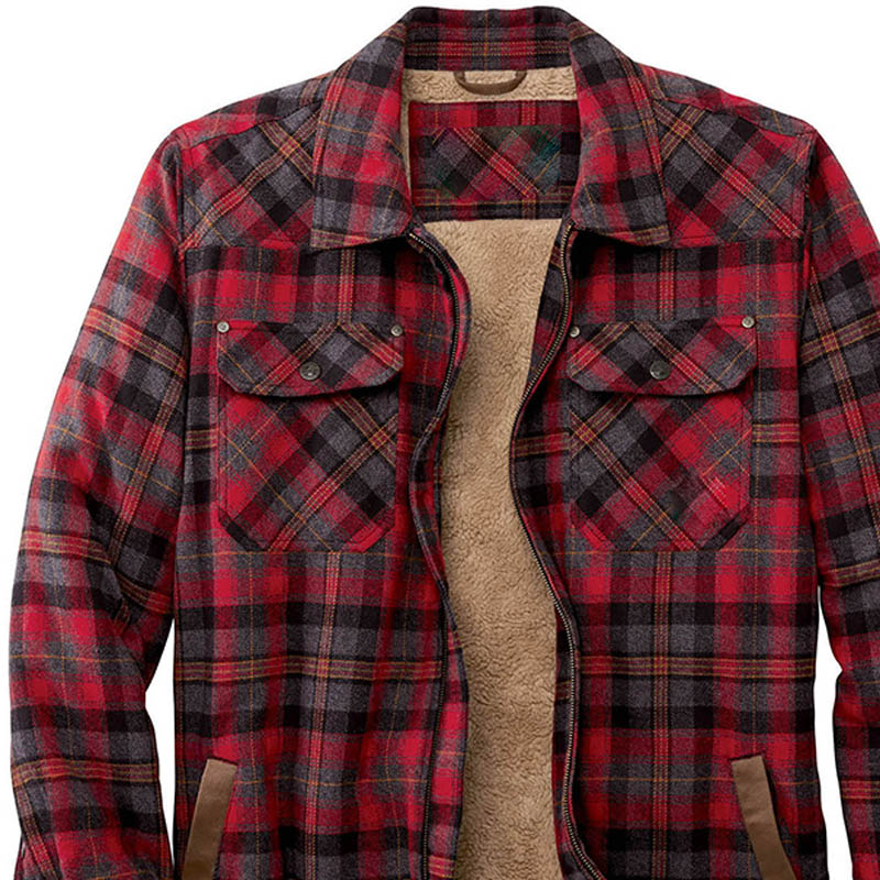 Checked Lapel Plus Velvet Padded Jacket