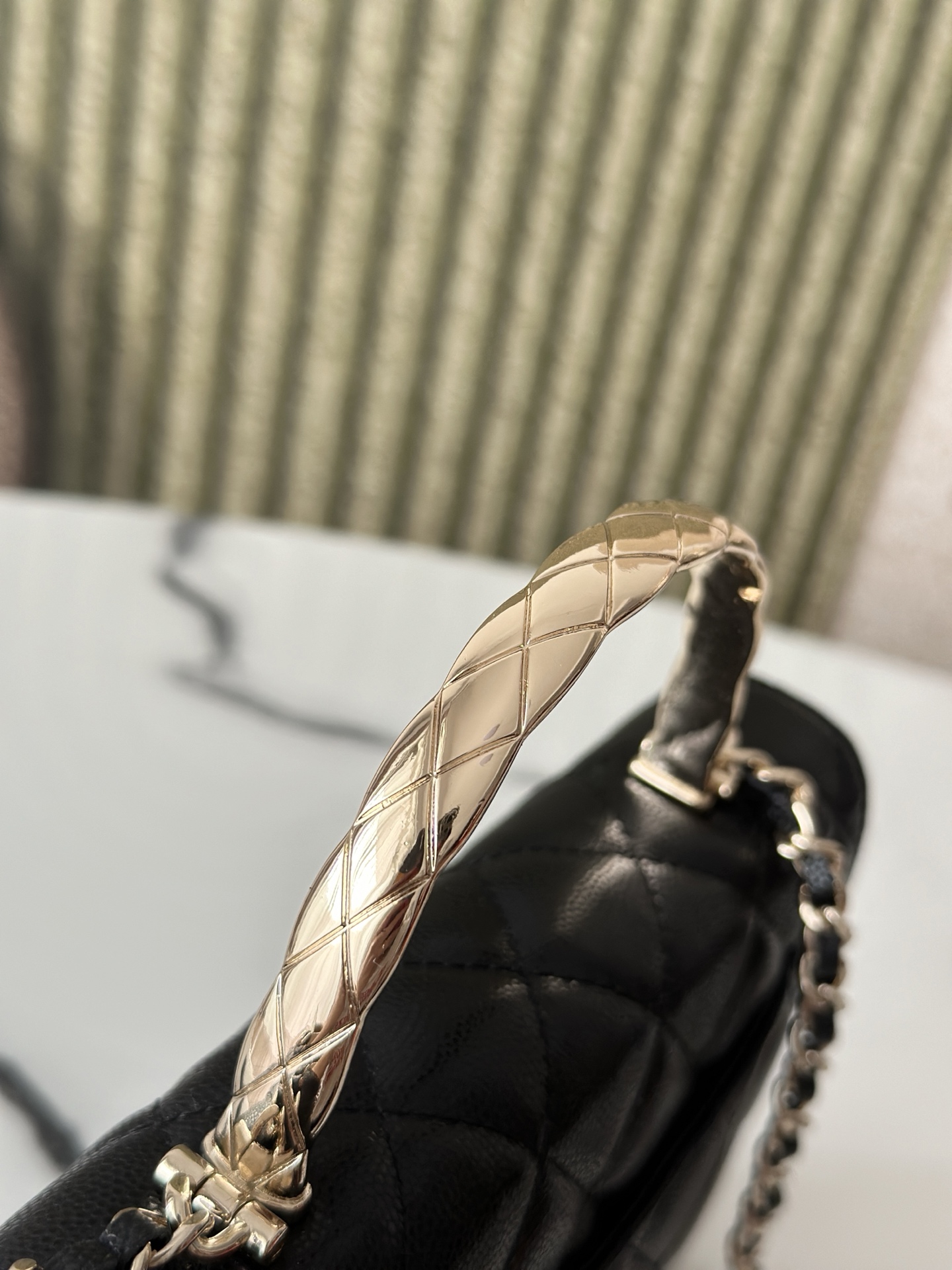 Black Caviar Quilted Wallet On Chain (WOC) with Silver Metal Top Handle - Mocuir