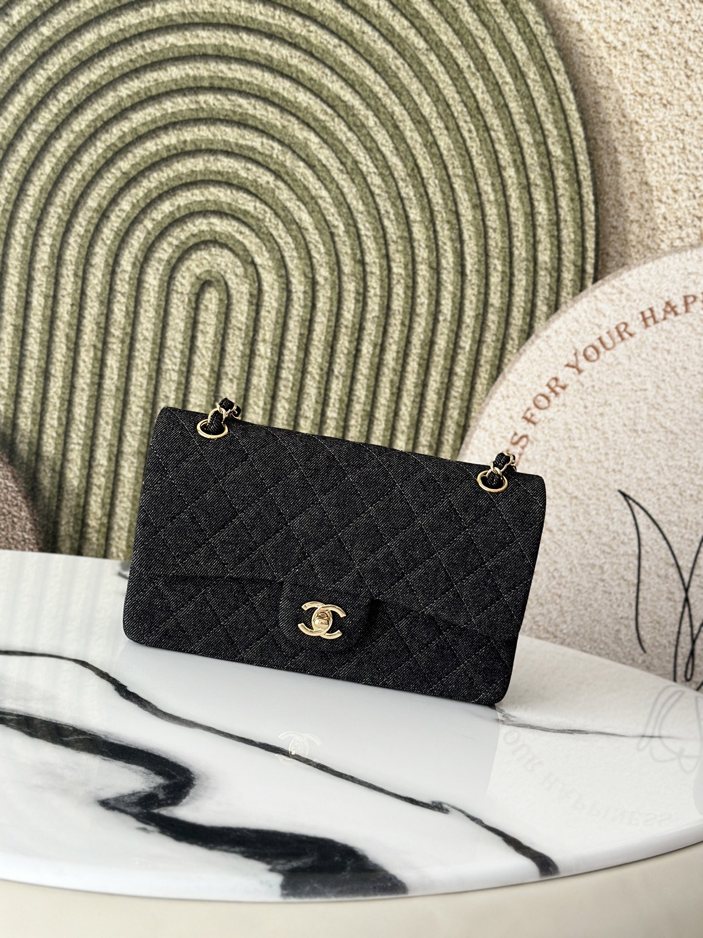 Black Denim Quilted Medium Classic Flap Bag with Gold Hardware - Mocuir