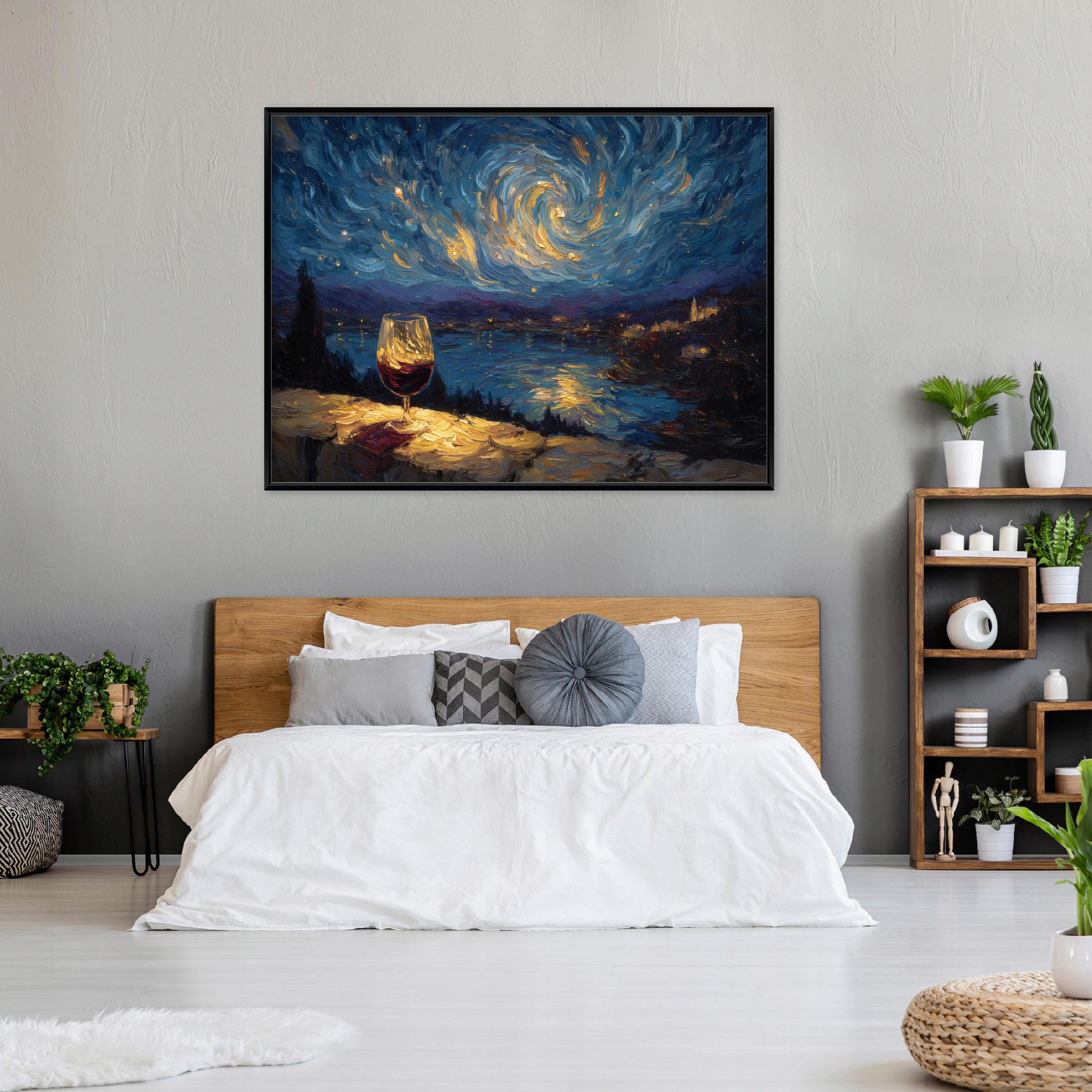 Painting in a black frame on canvas, abstract landscape, bedroom, 40x30