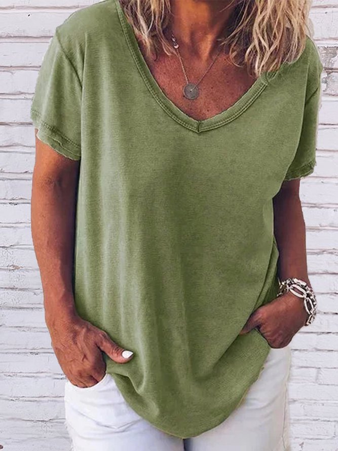 Women Short Sleeve Cotton Solid Top