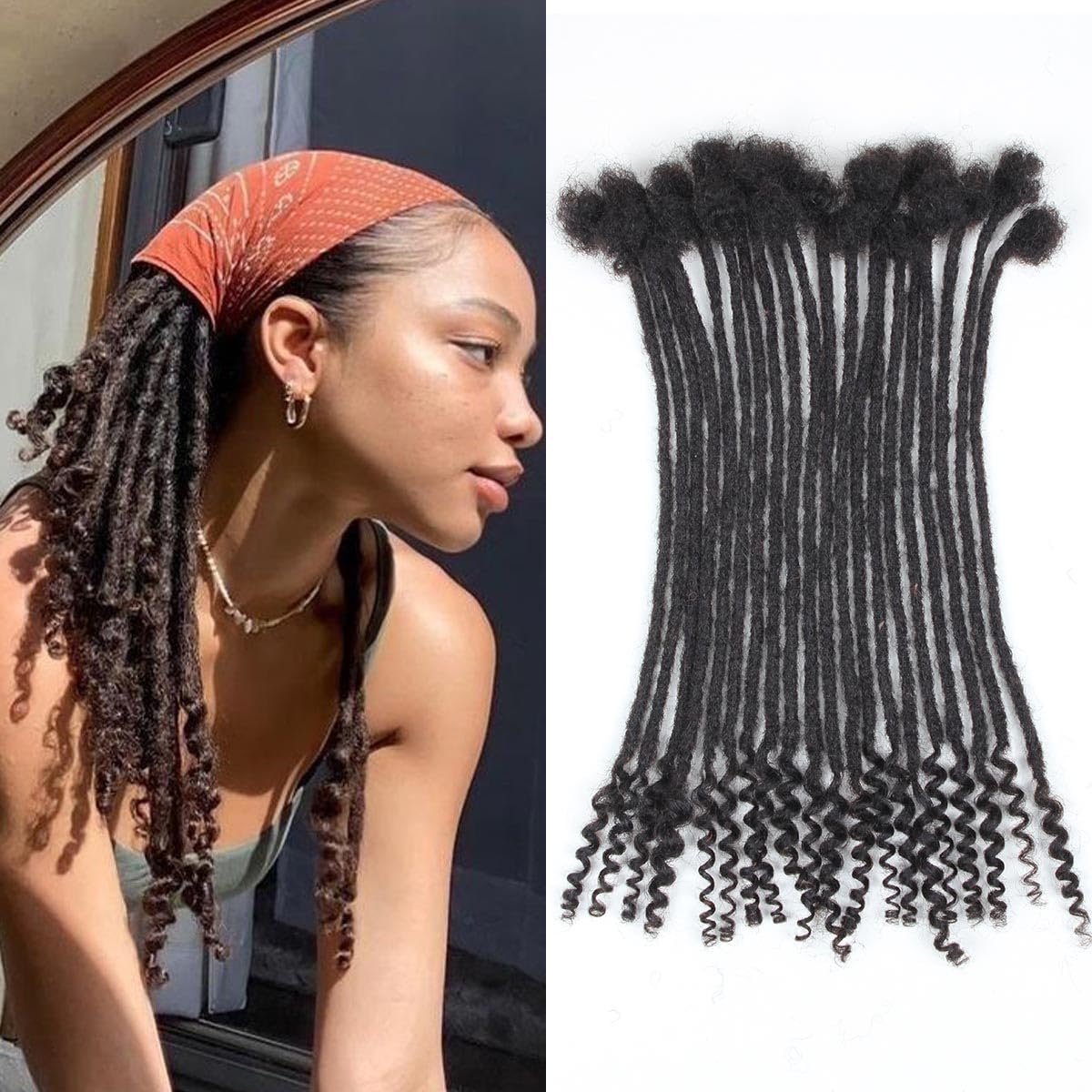 12 inch 30 Strands Loc Extensions Human Hair Curly Ends 0.4cm Width Dreadlock Extensions， 100% Permanent Human Hair Loc Extension with Curly Ends Natural Black Curly Locs