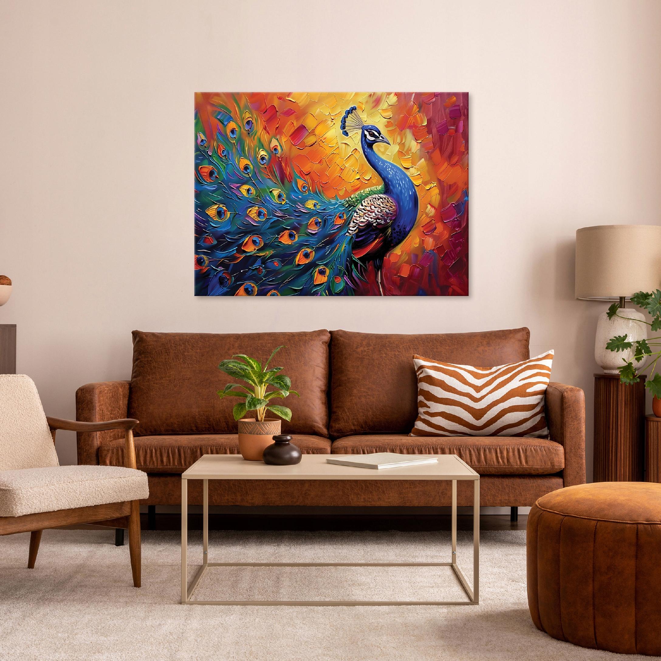Colorful peacock abstract modern painting on canvas for a bedroom wall, 40x30