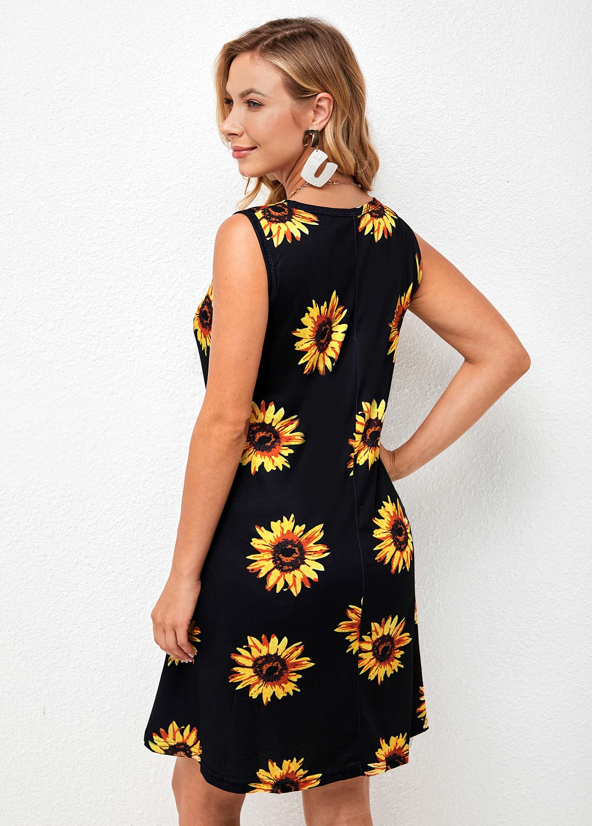 Printed Round Neck A Line Dress
