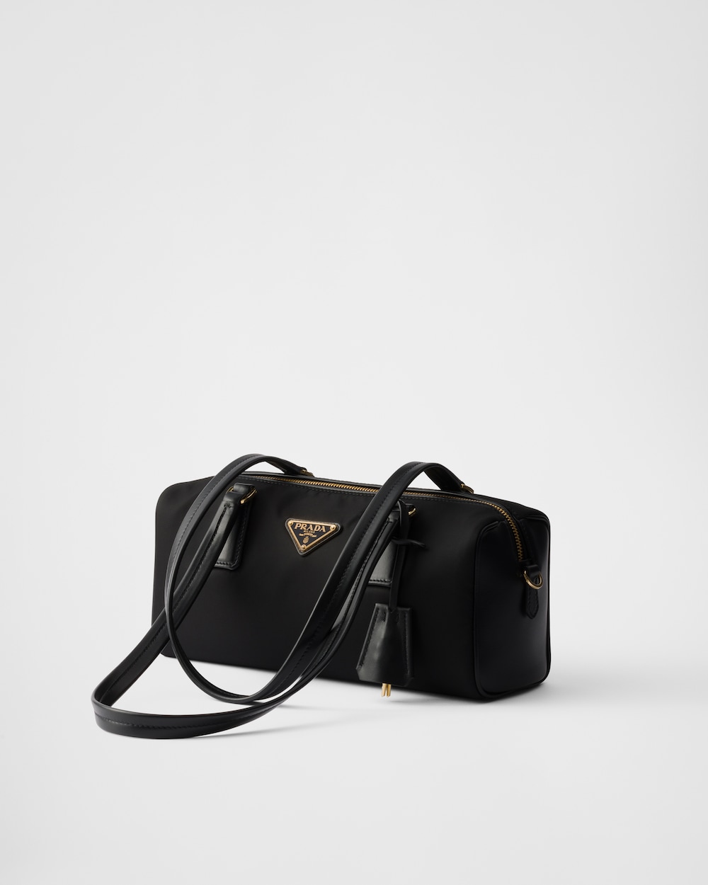 Re-Nylon and Leather Medium Top-Handle Bag With Padlock