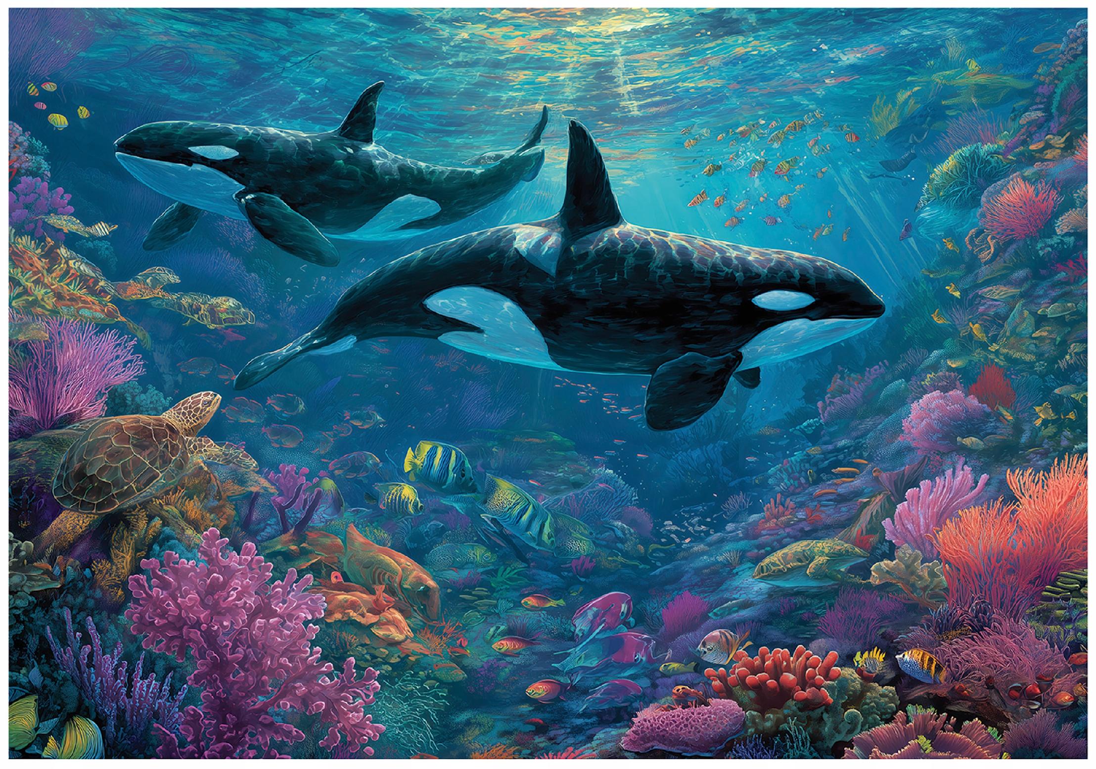Children's Wall Mural: Ocean, Orca, Coral Reef – 150x105 cm
