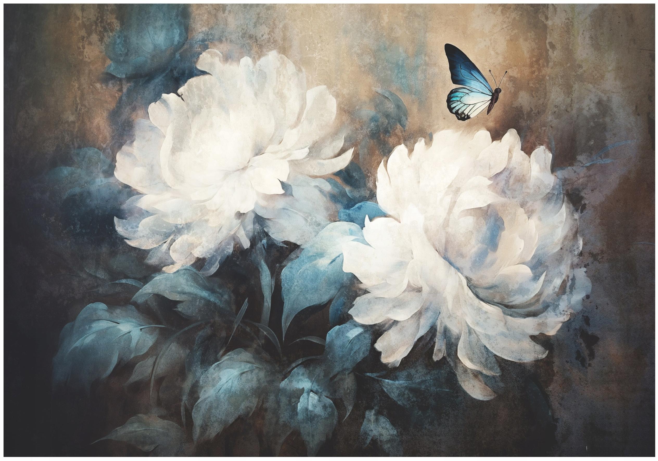 Flower wall mural on concrete, large peonies for the bedroom or living room, wallpaper