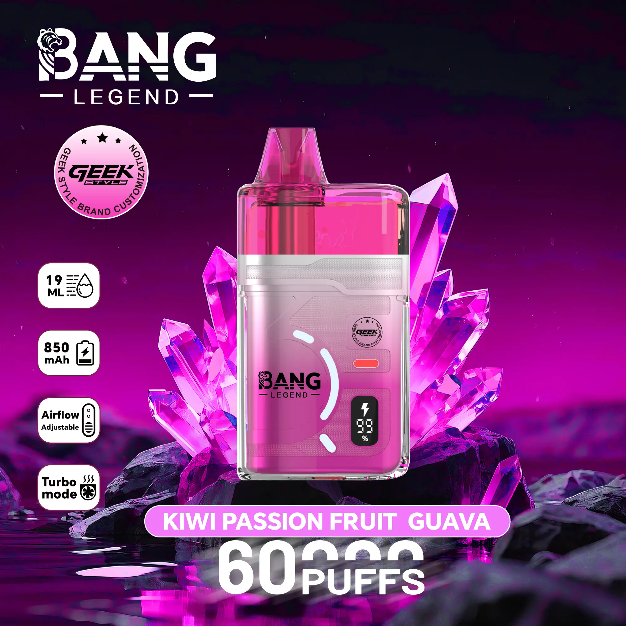 【New Arrive】Bang Legend Geek 60000 60K Puffs Airflow Adjustable & Turbo Mode Disposable Vape