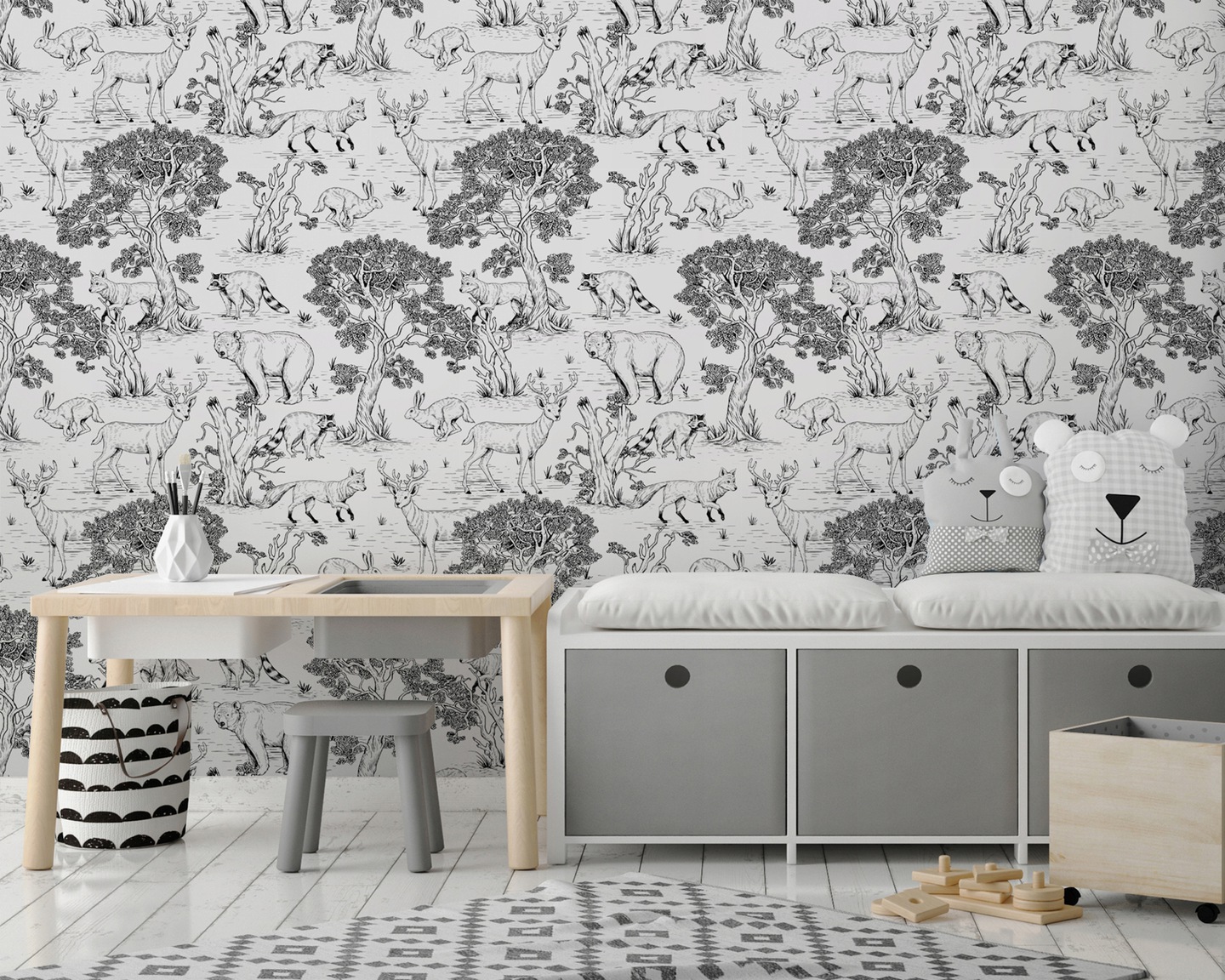 Wallpaper for children forest animals roll animals