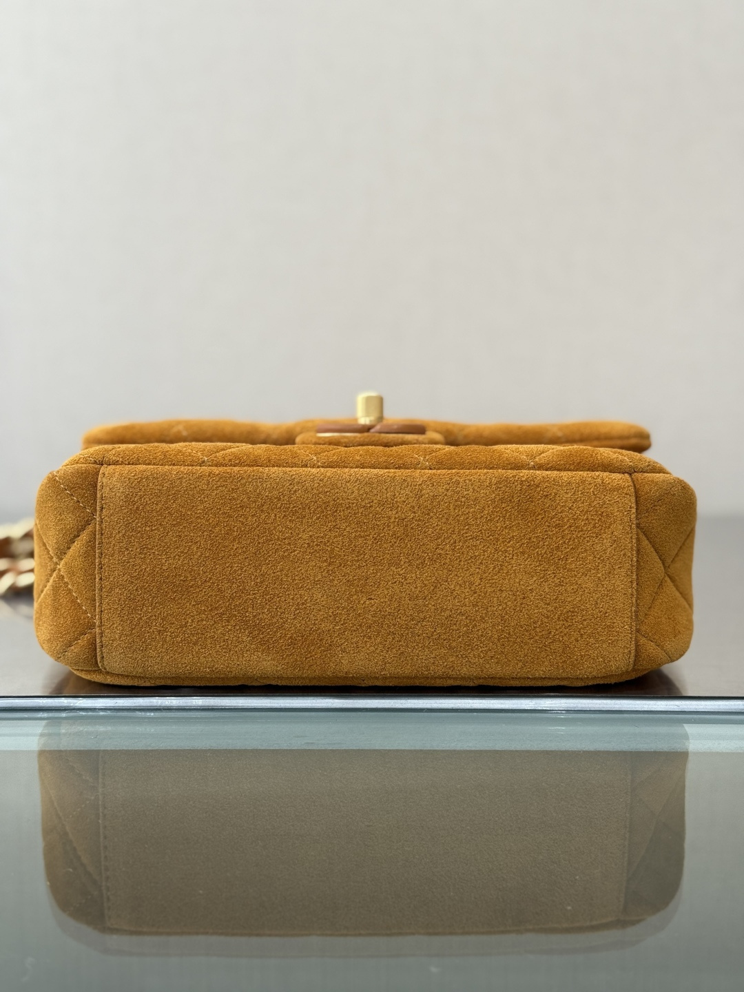 26C Cruise Mini Flap Bag in Caramel Mocha Suede Calfskin with Gold-Tone Hardware (Model AS5989) - Mocuir