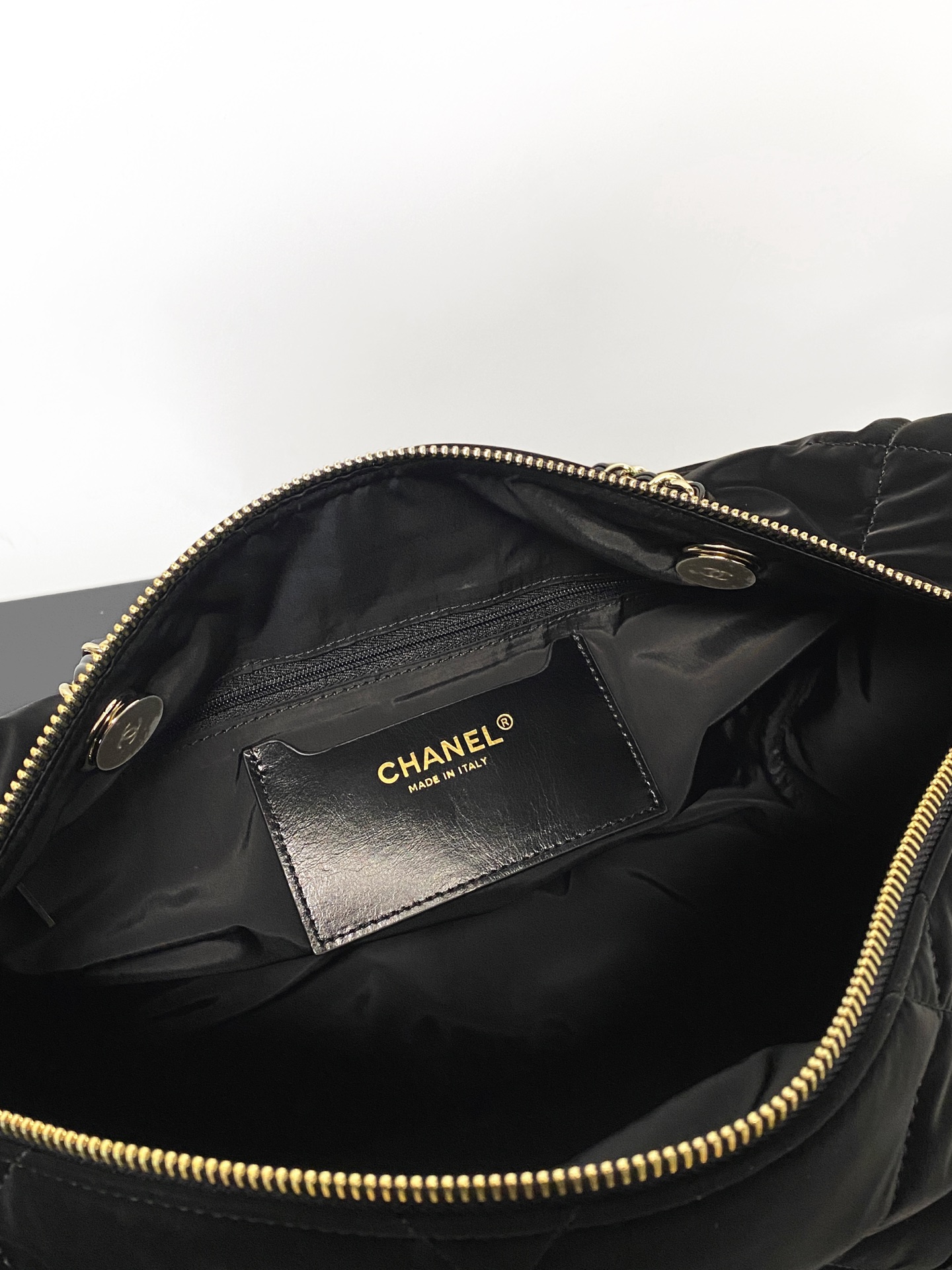 25N Ski Collection Large Hobo  Bowling Bag in Black Technical Suede Nylon with Gold Hardware (Model AM7141) - Mocuir