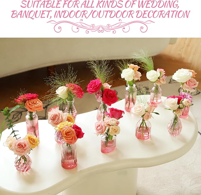 VASEA Pink Vase, Glass Bud Vases Set of 12
