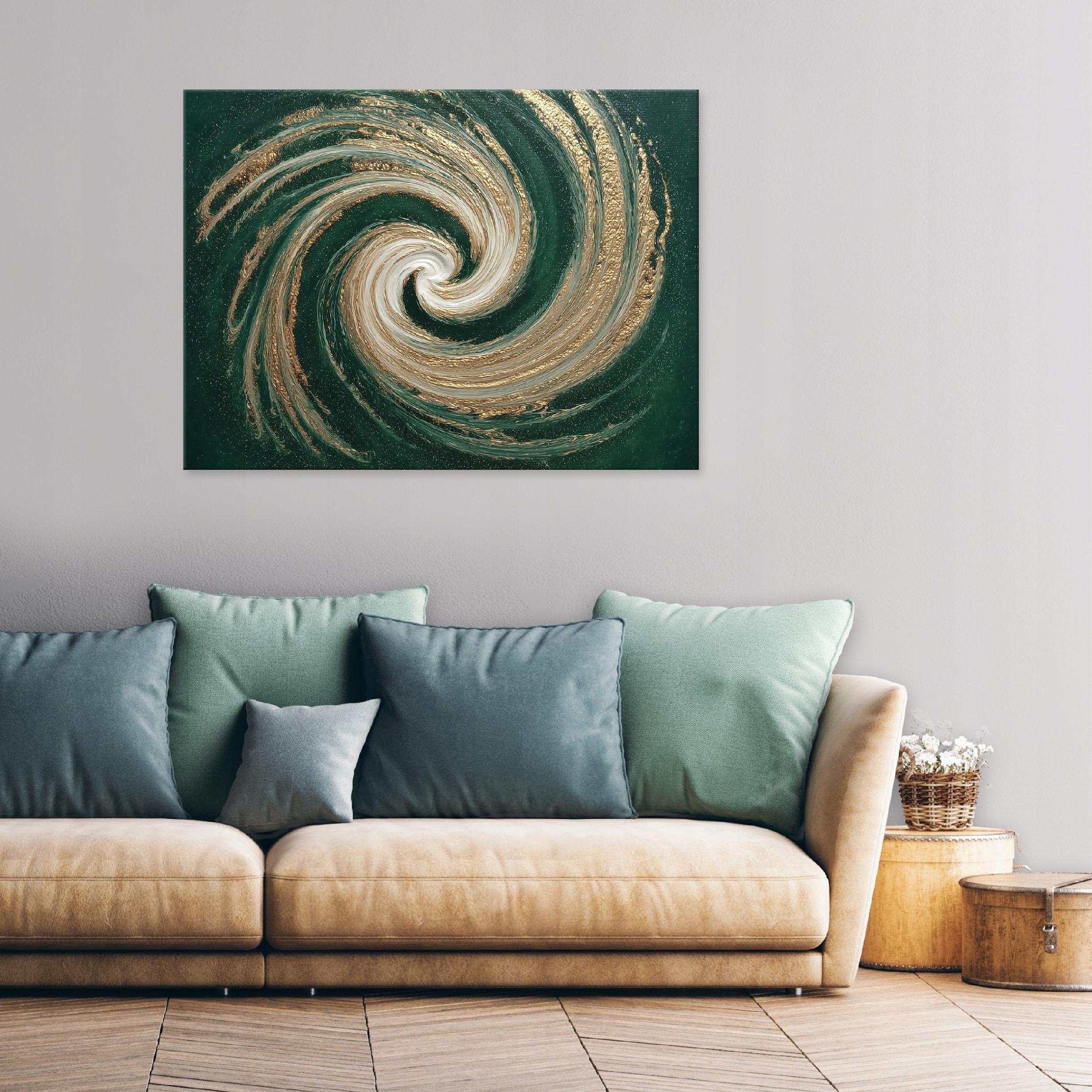 Abstract painting, green and gold, art for the bedroom or living room, on canvas, 40x30