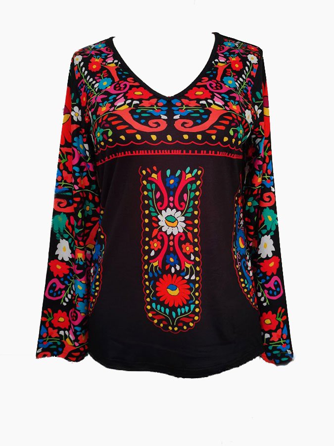 Boho Cotton Blends Tribal Shirts & Tops