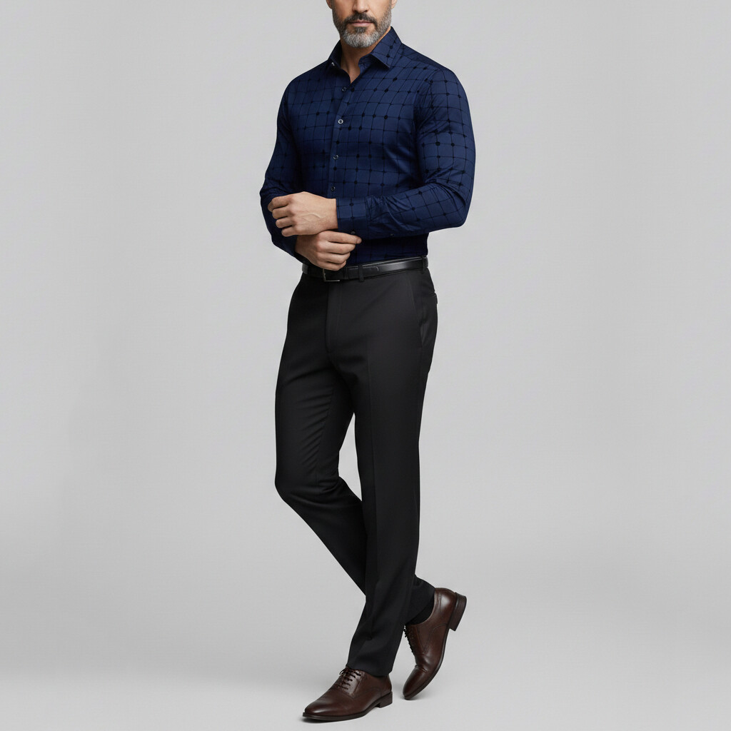 Men's Business Casual Checkered Pattern Shirt Collar Single Breasted Long Sleeve Shirts