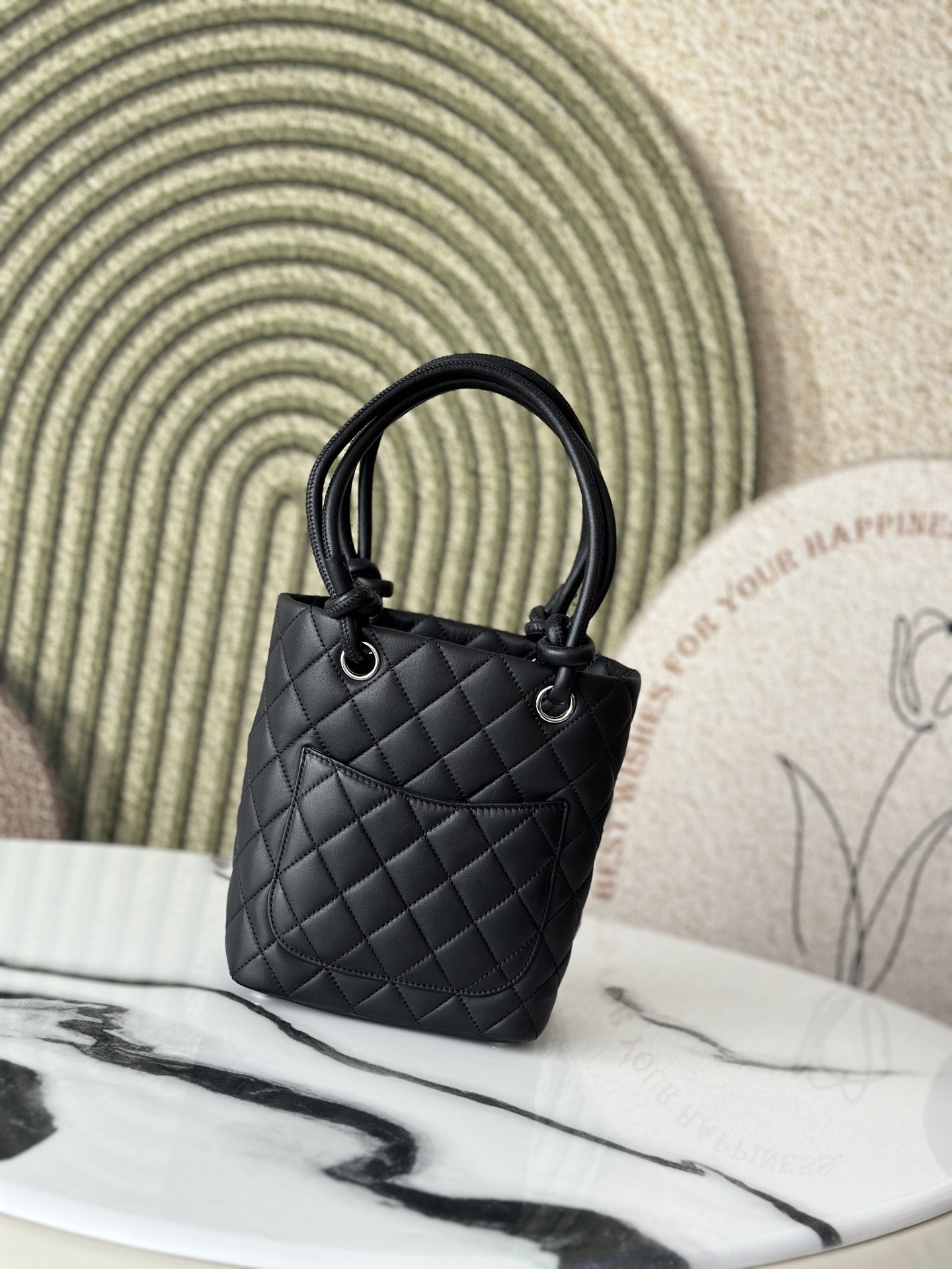 Black & White Quilted Cambon Mini Tote Bag with Contrast CC Logo - Mocuir