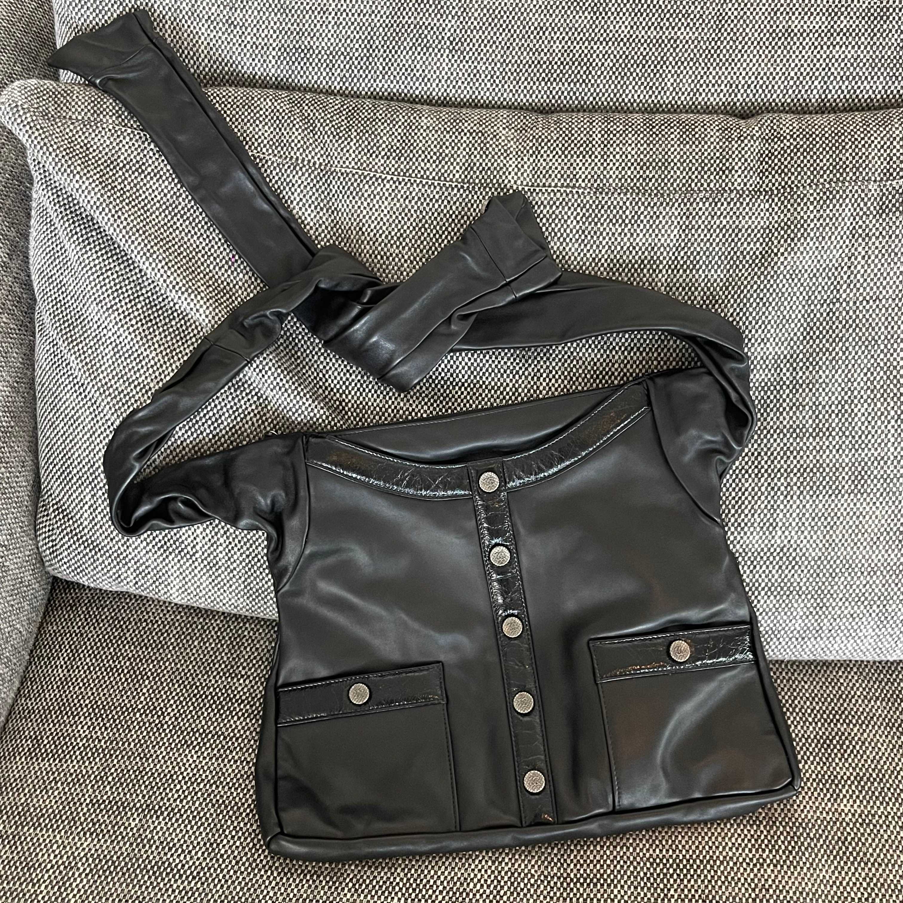 Vintage Black Lambskin Girl Chanel Jacket-Style Tote Bag with Silver-Tone Hardware - Mocuir
