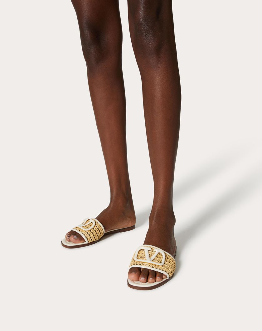 VLOGO SIGNATURE WOVEN RAFFIA SLIDE SANDAL 80MM
