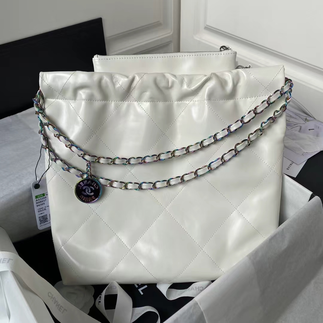 22 AS3260 Small Bag White Calfskin Silver Gradient Hardware
