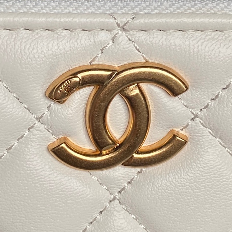 Quilted Lambskin Vanity Case with Chain (AS5184) in White Shiny Lambskin with Gold-Tone Hardware, 25C Collection - Mocuir