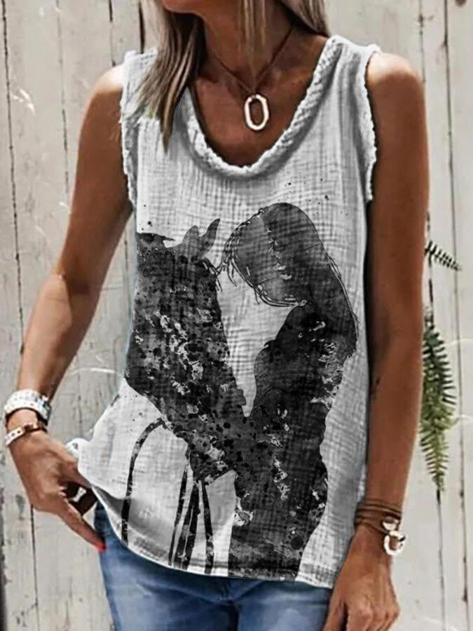 Ethnic Geometric Print Sleeveless T-Shirt