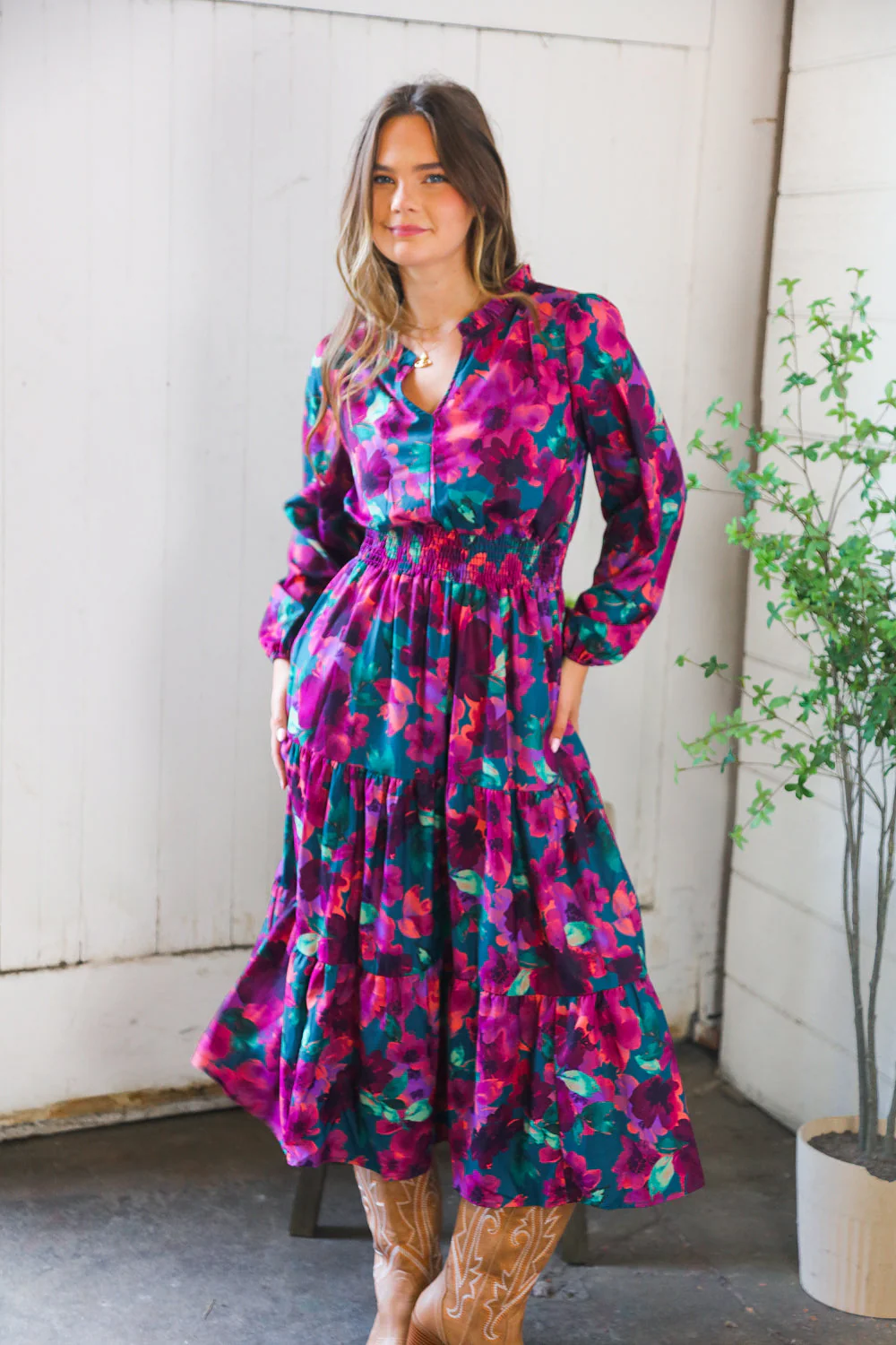 Floral Symphony Smocked Waist Dress