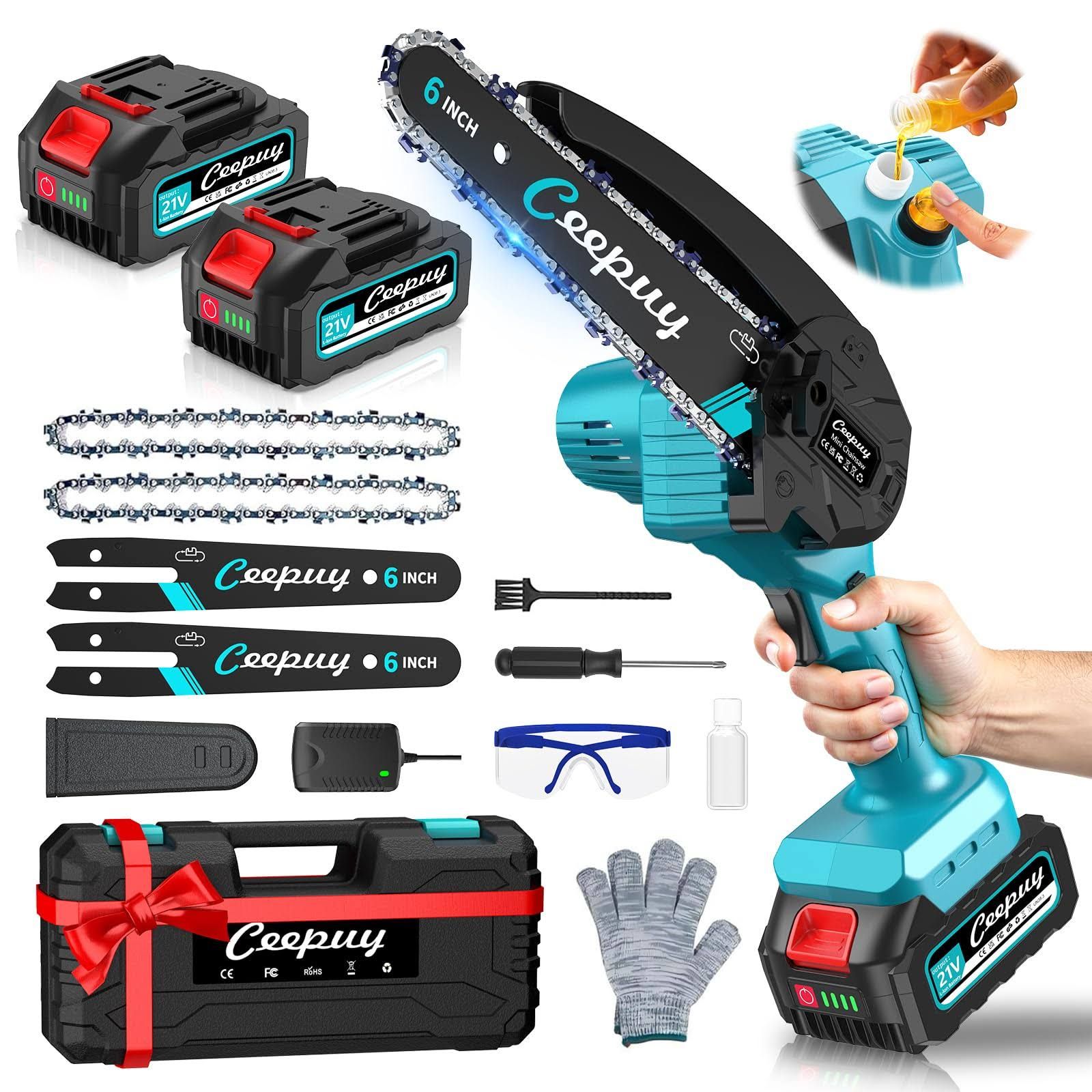 CEEPUY 10000mAh Mini Motosega a Batteria per Potatura,880W 6 Pollici Sega a per Potatura con Pompetta Olio, Motosega Elettrica a Batteria per Il