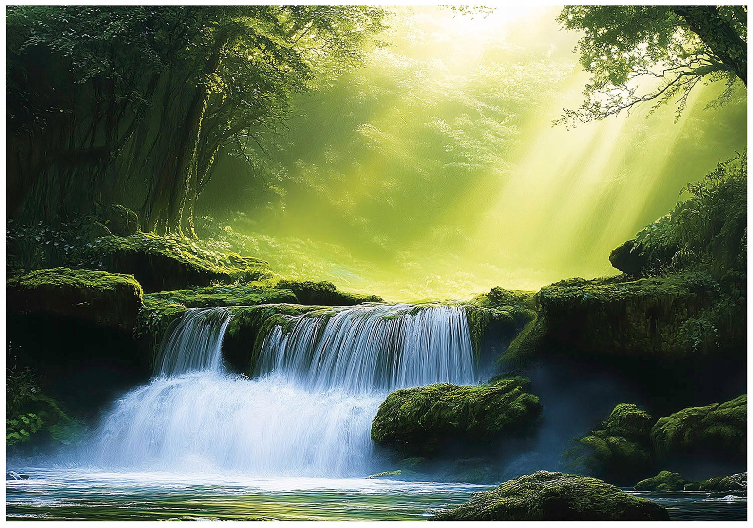 3D waterfall forest landscape wall mural for bedroom or living room