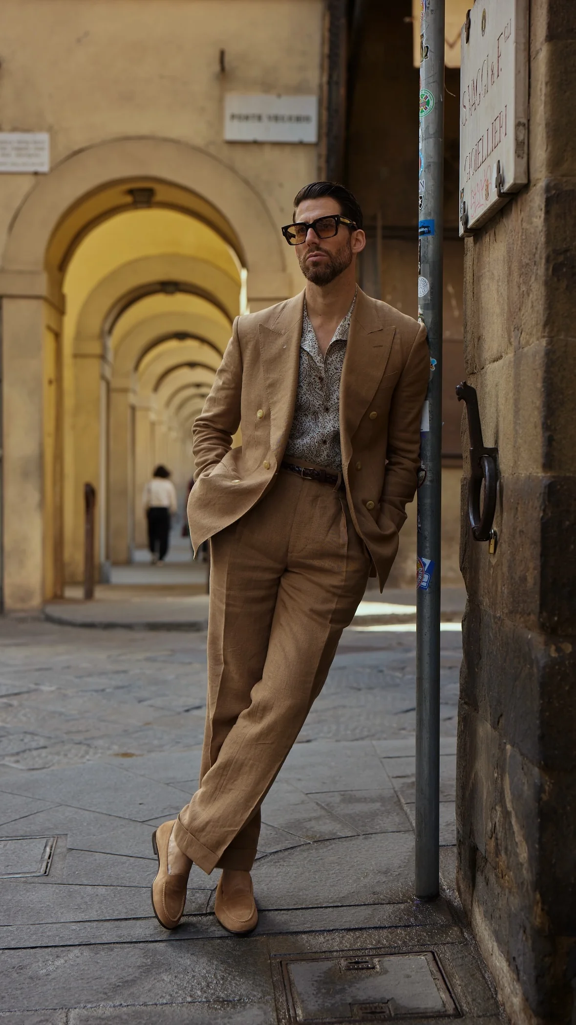 Golden Brown Linen Double Breasted Suit