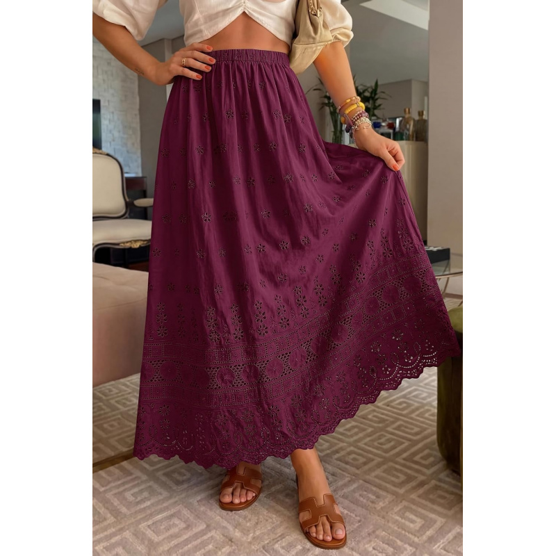 Women Summer Maxi Skirt Cute Elastic High Waist