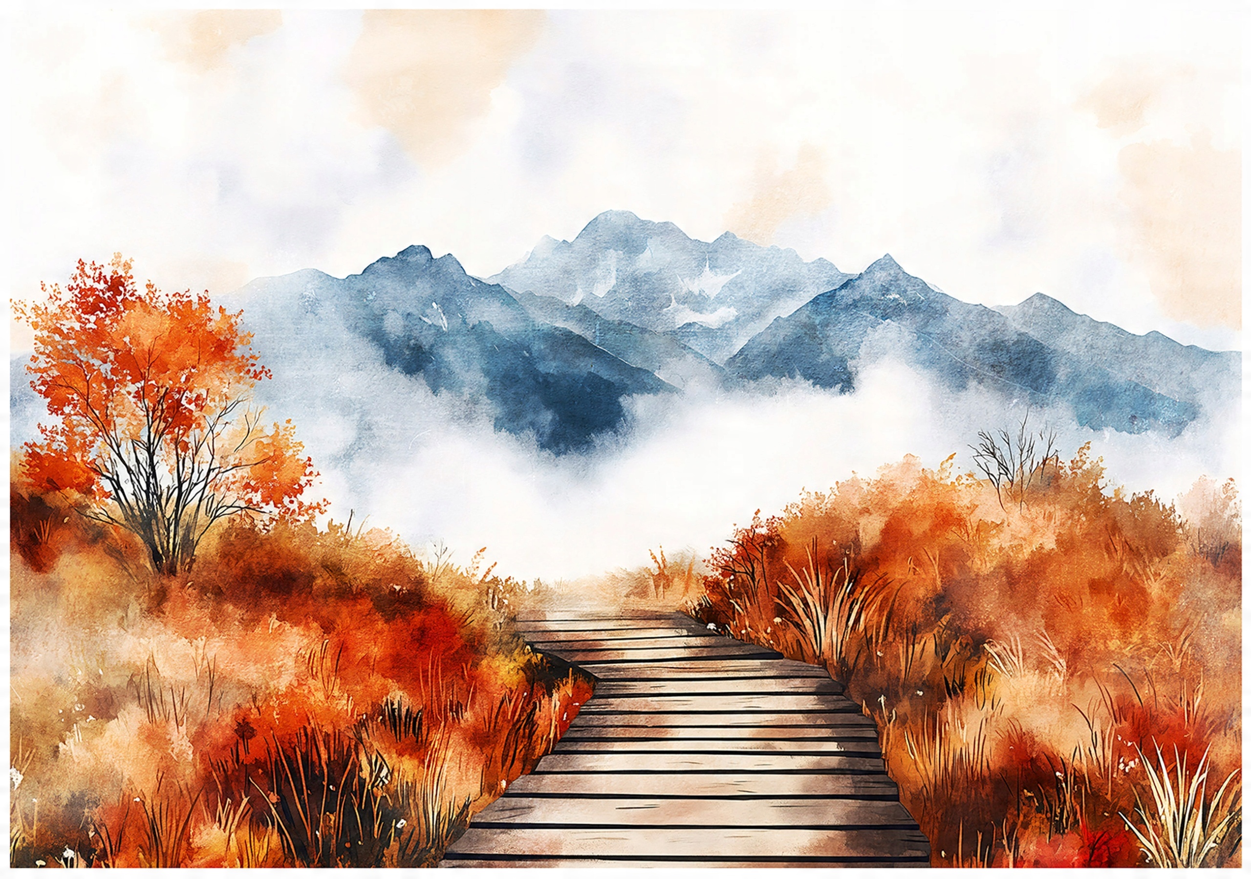 Pop art nature landscape wall mural for the bedroom or living room,