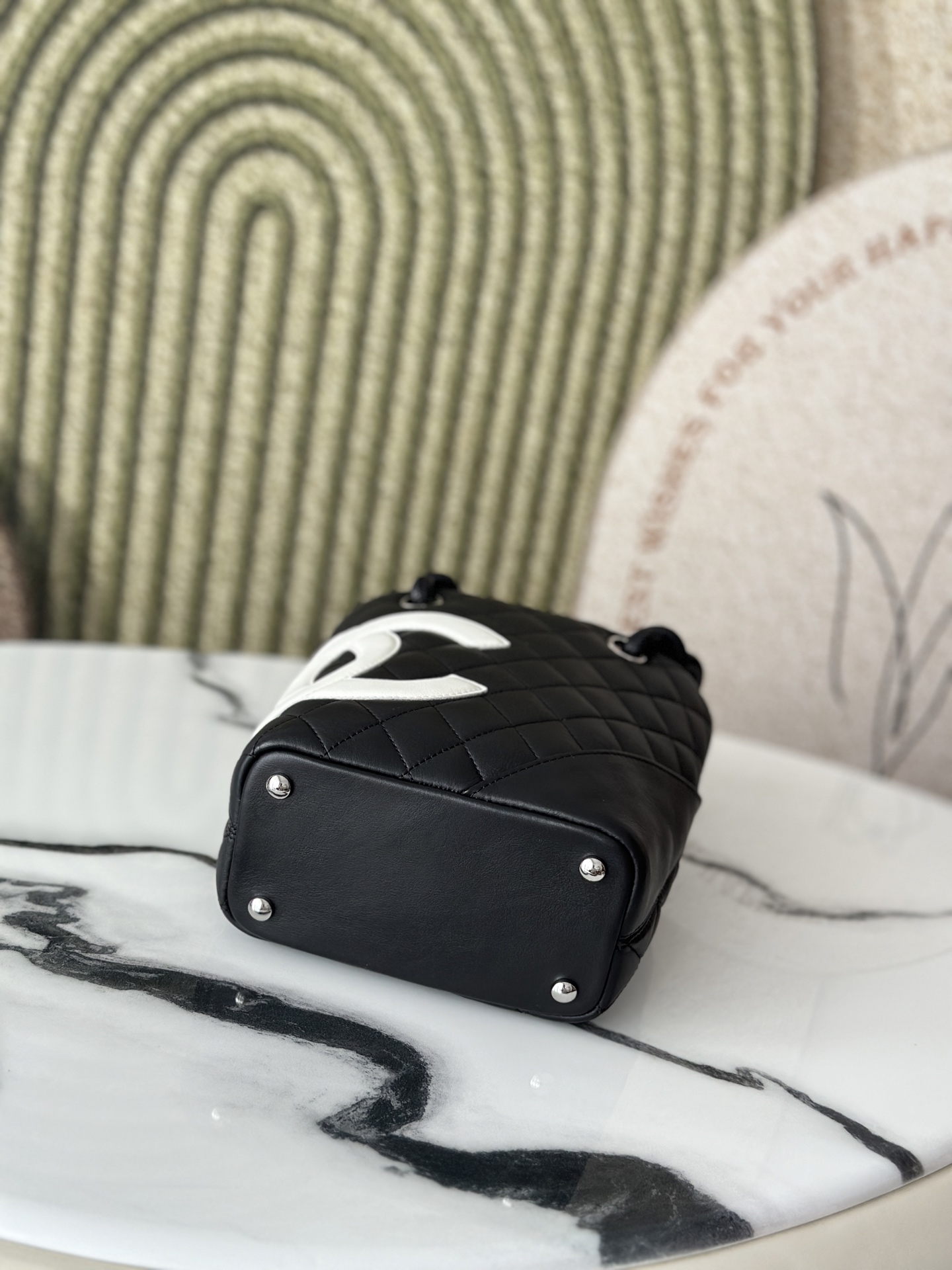 Black & White Quilted Cambon Mini Tote Bag with Contrast CC Logo - Mocuir