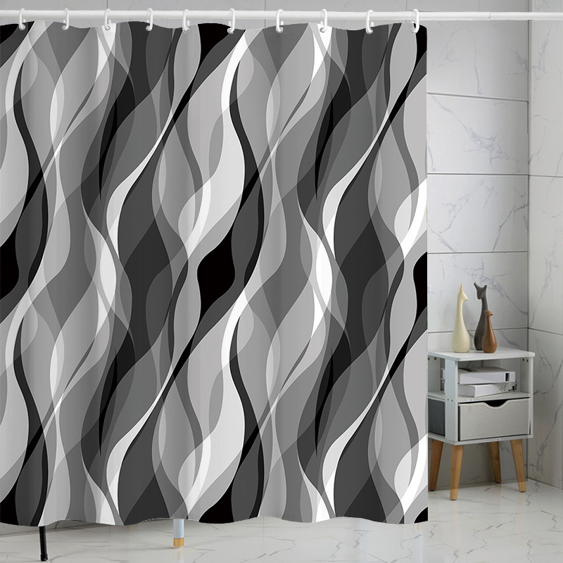 Digital printing watercolor ink flower simple geometric shower curtain waterproof and moisture-proof sanitary interval